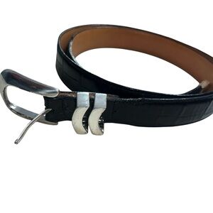 Vtg Onyx Brighton Elegant Black Belt with Silver Accents Crocodile Embossed USA